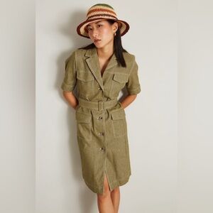 MARELLA Khaki Button Down Dress Short Sleeve Belted Safari Style